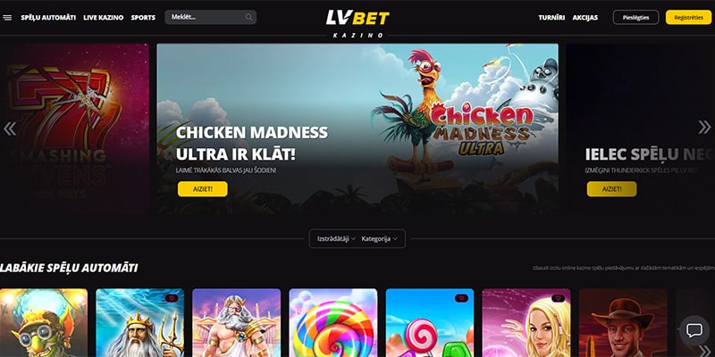 LVBET Spēļu automāti lapa